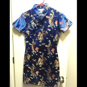 Blue and Gold Floral Dragon Kimono Dress